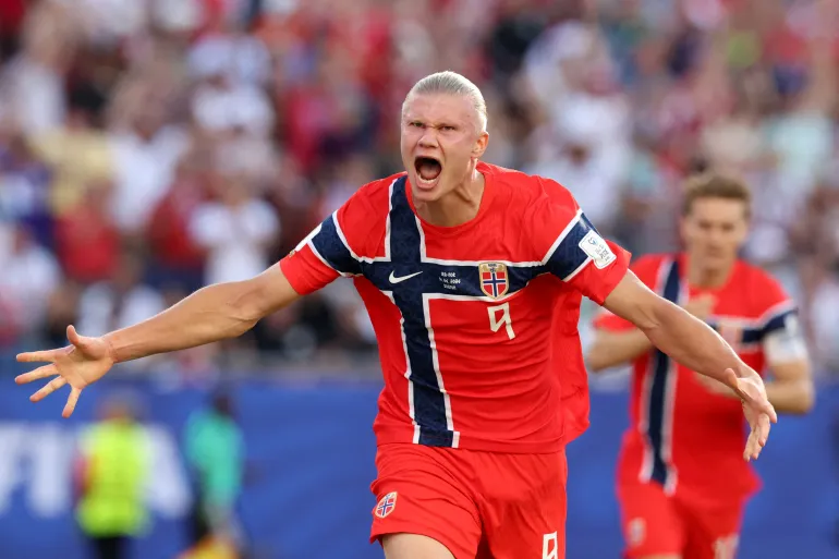 Erling Haaland celebrates Norway reaching the World Cup 2026 knockout stage